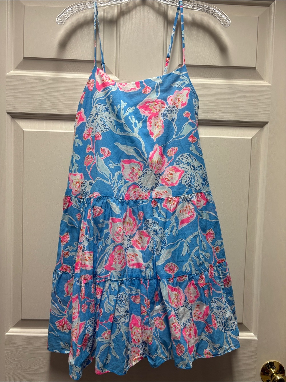 Lilly Pulitzer Blue sundress Alessia Pink pockets Floral Print MEDIUM adjustable